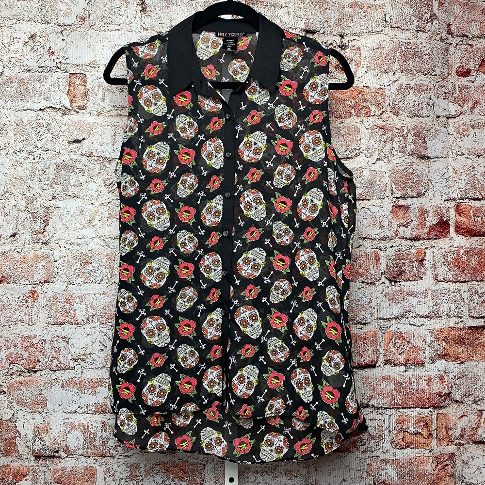Hot Topic Multicolor Skull Pattern Blouse